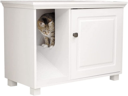 EXTFIT Cat Washroom Storage Bench Cat Litter Box Enclosure Furniture, White Animals & Pet Supplies > Pet Supplies > Cat Supplies > Cat Furniture EXTFIT   