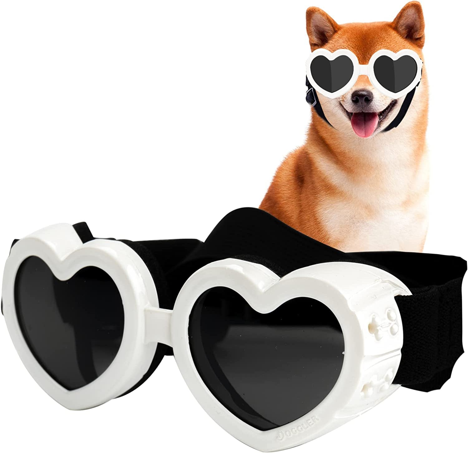 FUNUPUP Small Dog Sunglasses Dog Goggles Small Breed Dog Glasses Doggy UV Protection Sunglasses Heart Shaped Puppy Sunglasses with Adjustable Strap (Pink) Animals & Pet Supplies > Pet Supplies > Dog Supplies > Dog Apparel FUNUPUP White  