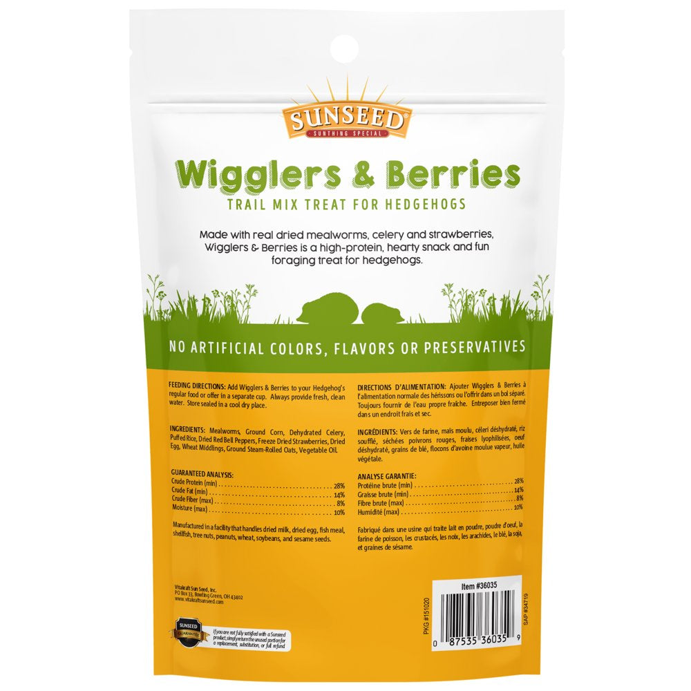Sunseed Vita Prima Wigglers & Berries Hedgehog Treat - Mealworms for Hedgehogs - Small Animal Trail Mix Snack Animals & Pet Supplies > Pet Supplies > Small Animal Supplies > Small Animal Food Vitakraft Sunseed   