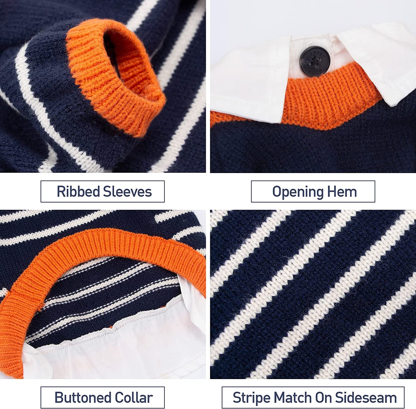 ISPET Small Dog Sweater, Patchwork Stripes Dog Sweatshirt Knitted Pet Winter Clothes Soft Thickening Cat Coat for Tiny Small Dogs, Navy Blue X-Large Animals & Pet Supplies > Pet Supplies > Dog Supplies > Dog Apparel IS PET DESIGNER PETWEAR   