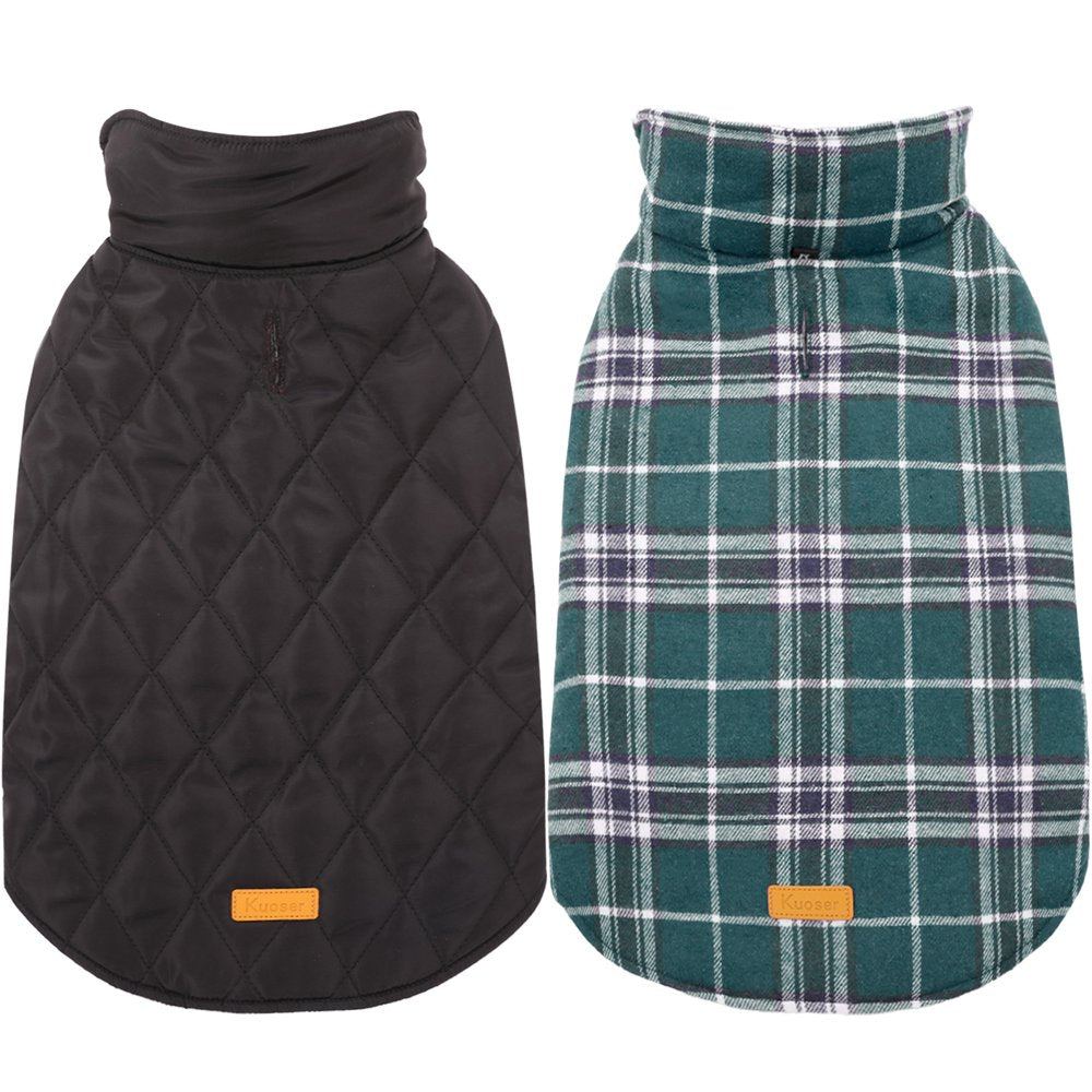 Kuoser Cozy Waterproof Windproof Reversible British Style Plaid Dog Vest Winter Coat Warm Dog Apparel for Cold Weather Dog Jacket for Small Medium Large Dogs with Furry Collar (XS - 3XL) Animals & Pet Supplies > Pet Supplies > Dog Supplies > Dog Apparel Kuoser M-Chest Girth:17.7-20.9" Green 