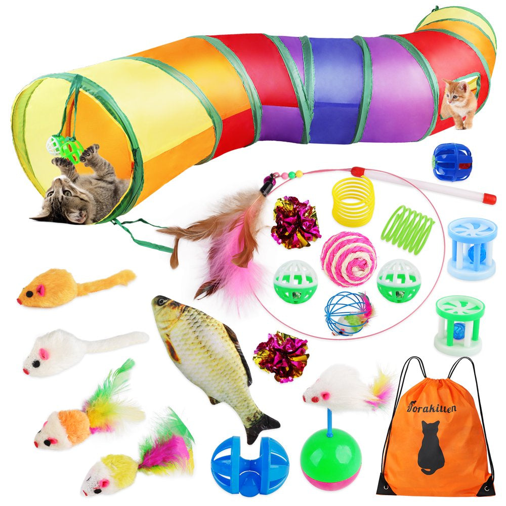 Legendog 20PCS Cat Toys Set Kitten Interactive Toy Assortments Rainbow Tunnel Cats Feather Teaser Wand Spring Toy Mouse Toys Cat Bell Ball for Indoor Kitty Cats Animals & Pet Supplies > Pet Supplies > Cat Supplies > Cat Toys Legendog   