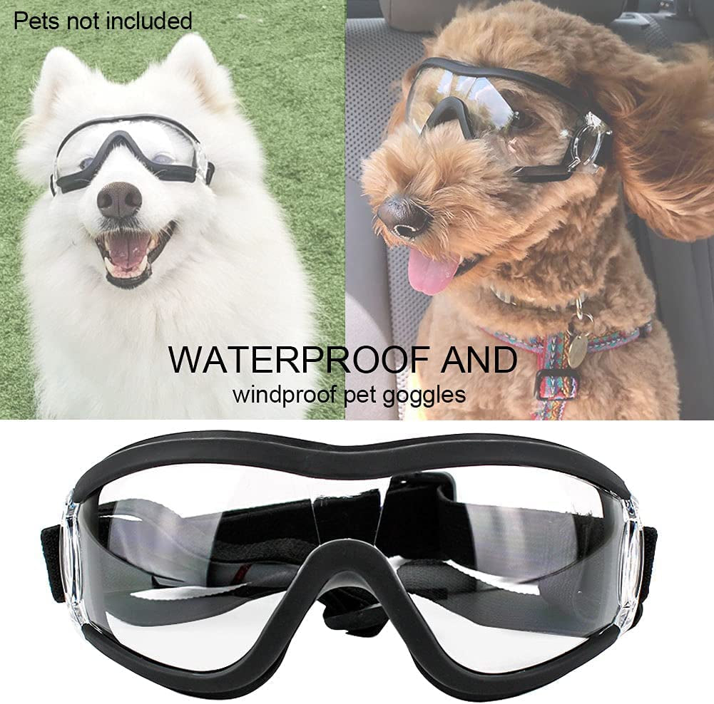 Dog Goggles,Dog Sunglasses,Waterproof Windproof Eye Protection Cool Dog Goggles,Dog Goggles with Adjustable Strap,Pet Glasses Eye Wear Protection for Medium/Large Dog(Transparent) Animals & Pet Supplies > Pet Supplies > Dog Supplies > Dog Apparel Saycker   