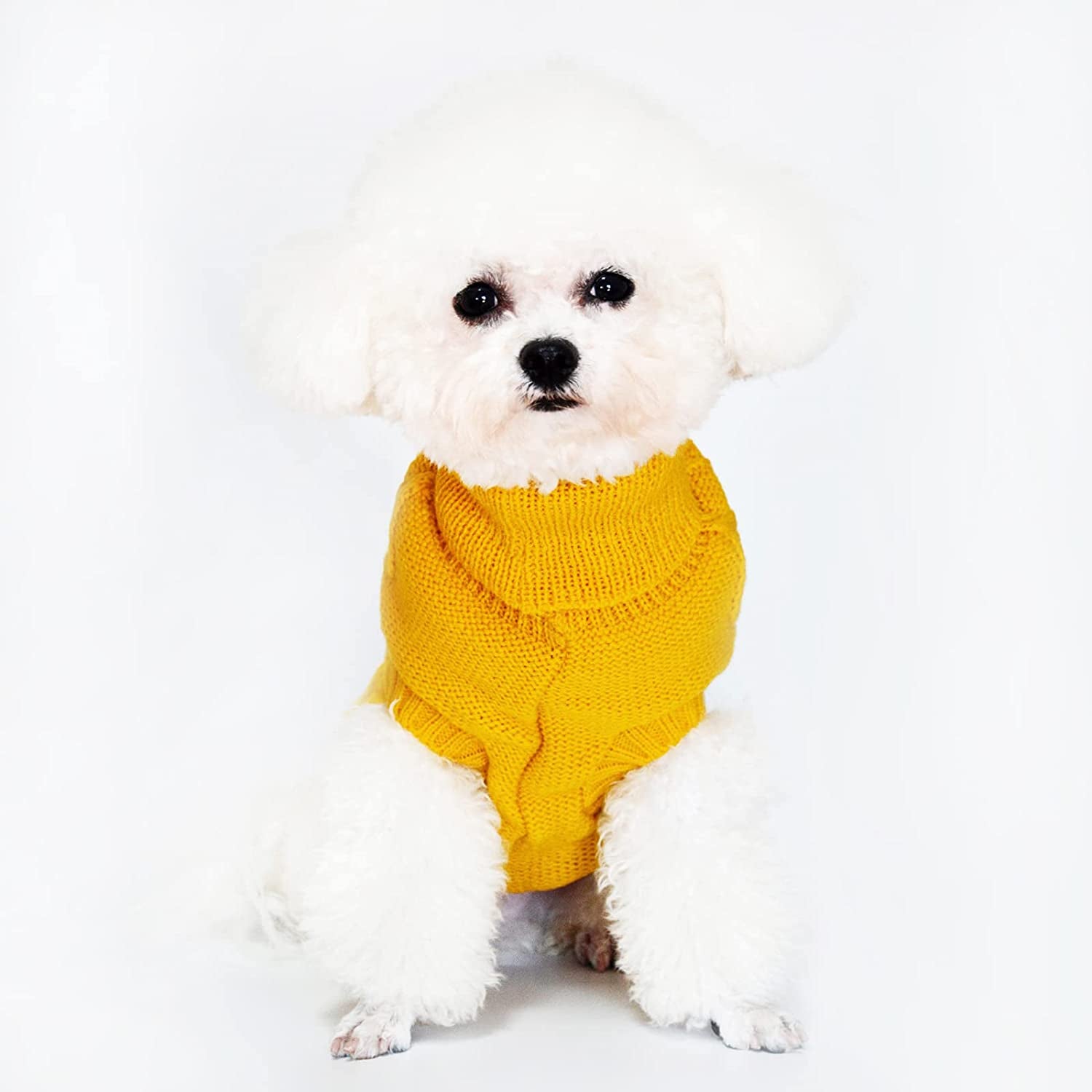 Dog Sweater - Classic Turtleneck Knitted Cable Knit Dog Jumper Coat, Warm Pet Winter Clothes Outfits for Pet Dogs Cats Puppy Kitty in Cold Season (Yellow, Medium) Animals & Pet Supplies > Pet Supplies > Dog Supplies > Dog Apparel Bwealth   