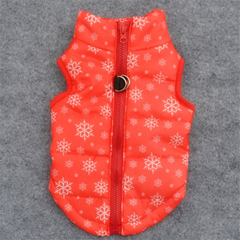 Cold Weather Dog Warm Vest, Zipper Closure Puppy Jacket Lovely Puppy Clothes Red Snowflake Dog Winter Clothing Pet Vest Apparels,Red,M