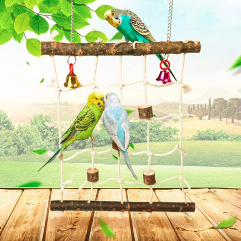 Parrot Climbing Ladder Toys Bird Rope Ladder Wooden Chewing Blocks Hanging Cage Perch Stand Chew Stones Bell Toy