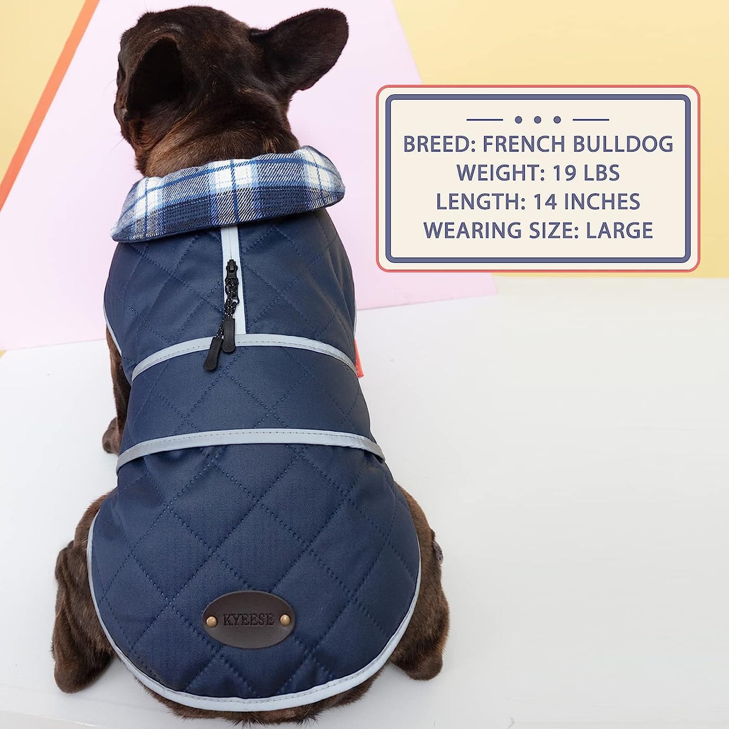 KYEESE Dog Jackets Waterproof Windproof with Reflective Strip Quilted Size Adjustable Dog Cold Weather Coat with Leash Hole for Small Dogs