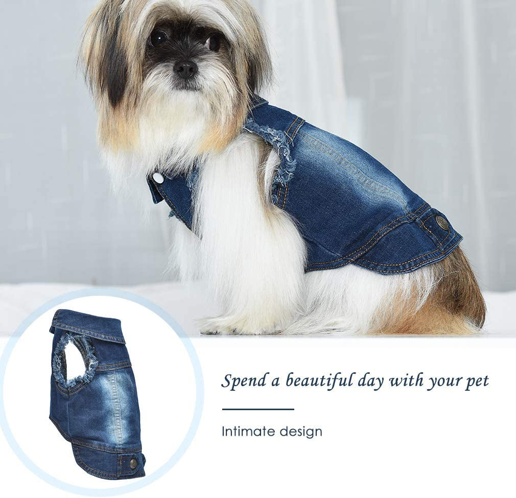 Companet Dog Jean Jacket, Breathable Pet Clothes for Small Medium Dogs Cats,Cool Blue Denim Coat Lapel Vests Classic Puppy Blue Vintage Washed Clothes Scratch Design Animals & Pet Supplies > Pet Supplies > Dog Supplies > Dog Apparel mondon   