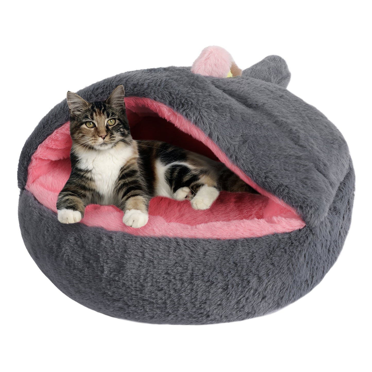 Plush Pet Dog Cat Bed Cave Covered Hooded Kennel round Cuddler Washable Animals & Pet Supplies > Pet Supplies > Cat Supplies > Cat Beds Lucky Monet 17.7" x 10.2" Gray 
