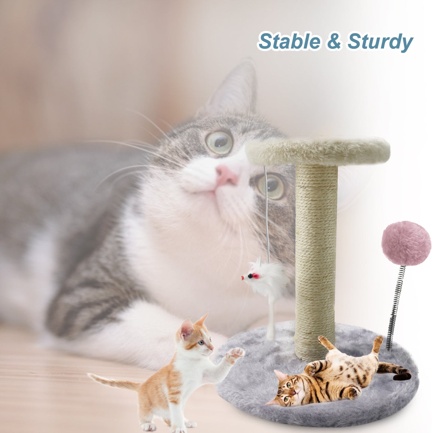 Elegant Choise 11" Double Cat Tree Towers Cat Condo Toy with Ball Scratching Post Tower Furniture,Gray