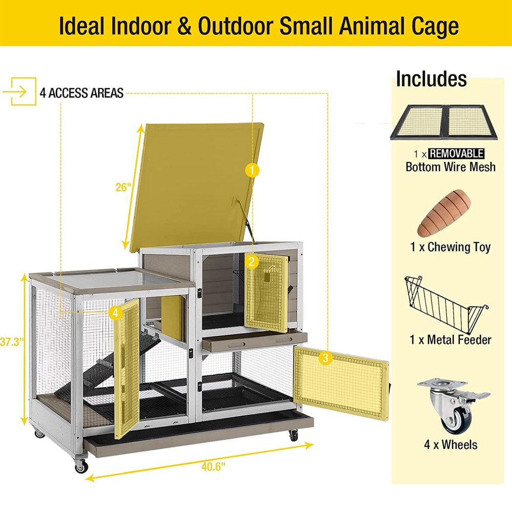 Morgete Wooden Rabbit Hutch with Two Slide Tray Outdoor Bunny Cage Indoor Guinea Pig Habitat Pet House for Small Animals - Mocca Animals & Pet Supplies > Pet Supplies > Small Animal Supplies > Small Animal Habitats & Cages Morgete Inc   