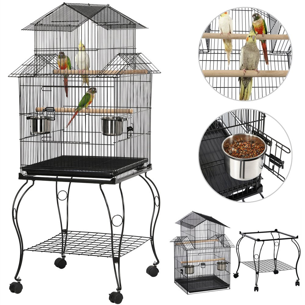 Smilemart Metal Rolling Bird Cage with Triple Roof Detachable Stand for Birds Finches Lovebirds Canaries Cockatiels Conures Parakeets, Black Animals & Pet Supplies > Pet Supplies > Bird Supplies > Bird Cages & Stands SmileMart   