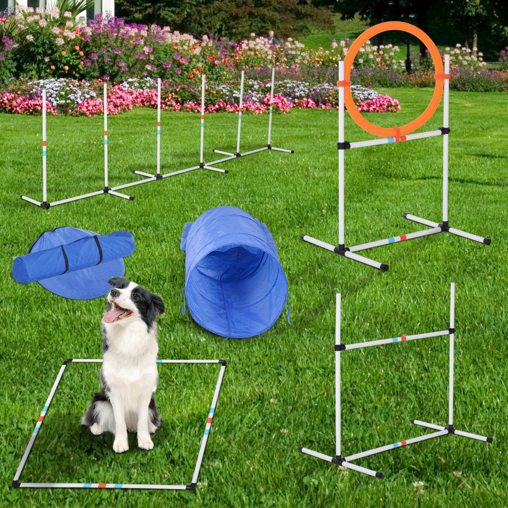 Pawhut 5 Piece Outdoor Game Dog Agility Training Equipment Set Agility Starter Kit Jumping Ring Hurdle Bar Tunnel Animals & Pet Supplies > Pet Supplies > Dog Supplies > Dog Treadmills Aosom LLC   