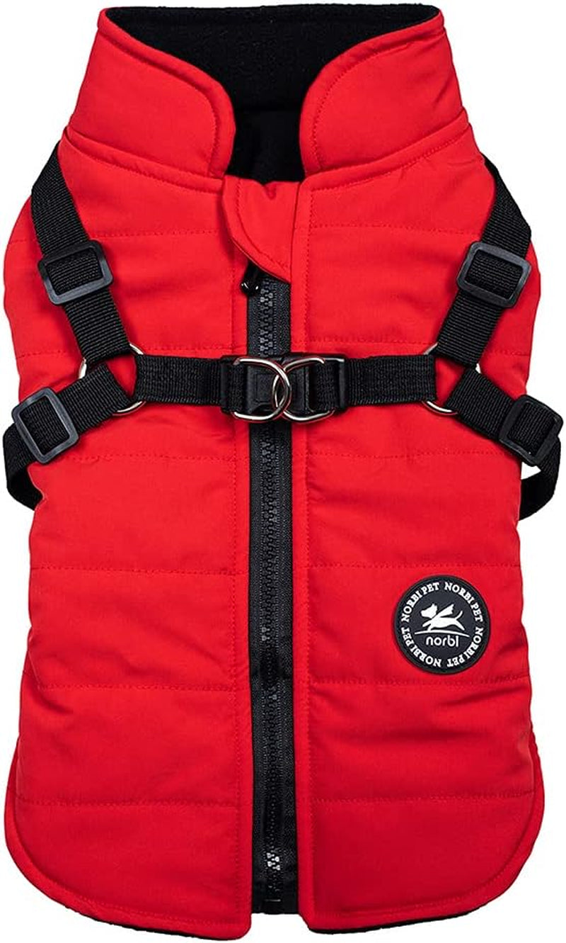 Norbi Pet Warm Jacket Small Dog Vest Harness Puppy Winter 2 in 1 Outfit Cold Weather Coat (M, Red) Animals & Pet Supplies > Pet Supplies > Dog Supplies > Dog Apparel Norbi Red 4XL 