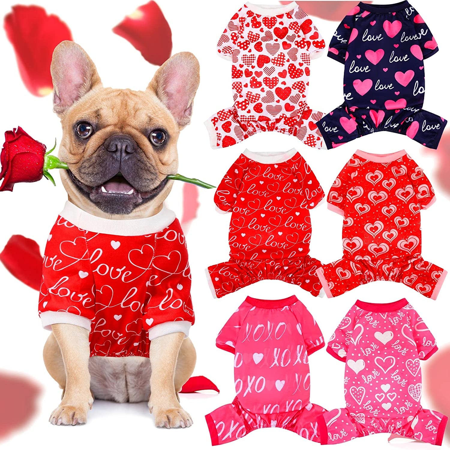 6 Pack Valentines Dog Pajamas Heart Pattern Dog Clothes Dog Costumes for Small Medium Large Puppy Dog Cat Valentines Party Cosplay (Small) Animals & Pet Supplies > Pet Supplies > Dog Supplies > Dog Apparel Sanwuta L  