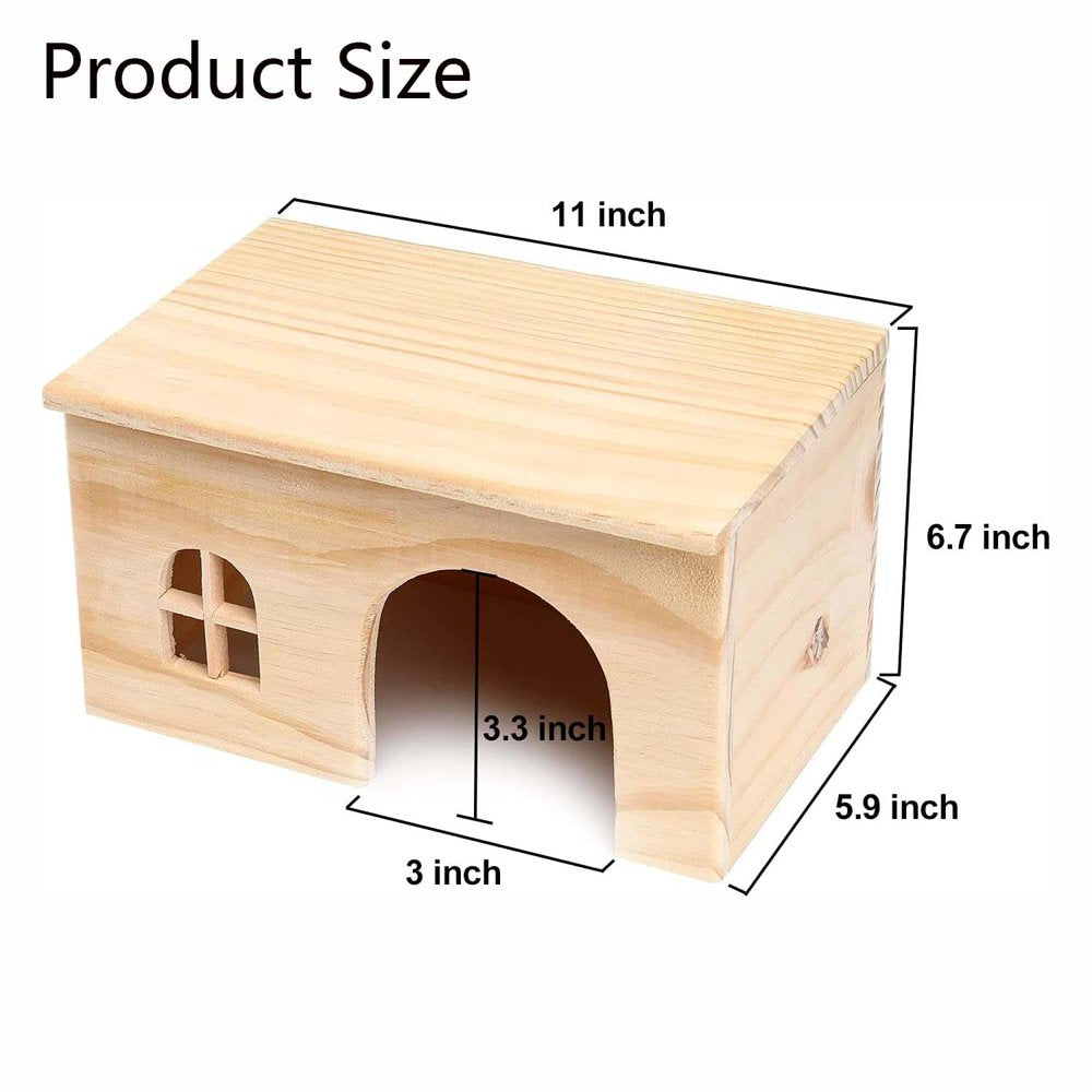 Hamster Wooden House, Small Animals Natural Hideout Habitat Cage Play Hut with Window and Block Chew Toys for Guinea Pig Gerbils Chinchillas Hedgehogs Tortoise