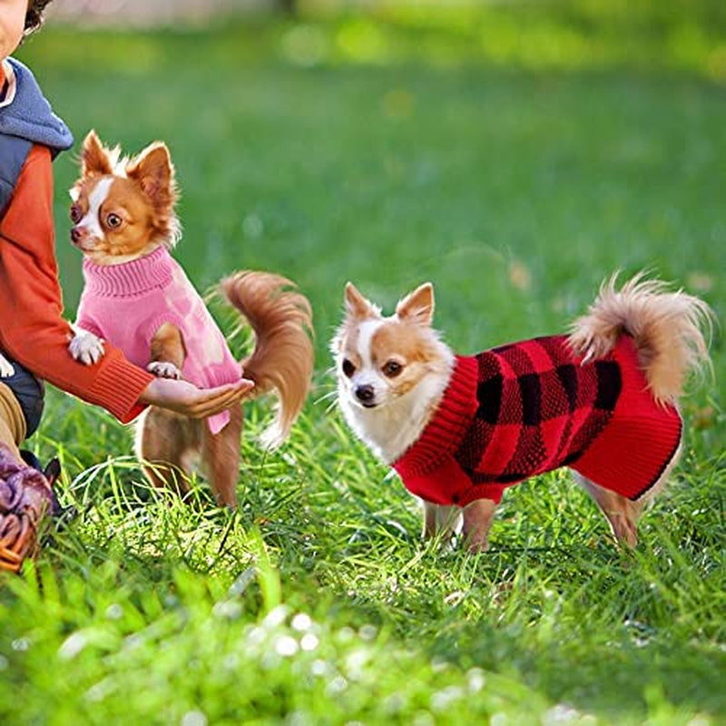 Dasior Pet Dog Sweater, Soft Turtleneck Knitted Plaid Stretch Pullover, Warm Knitwear Winter Clothes (Pink, Small) Animals & Pet Supplies > Pet Supplies > Dog Supplies > Dog Apparel Dasior   