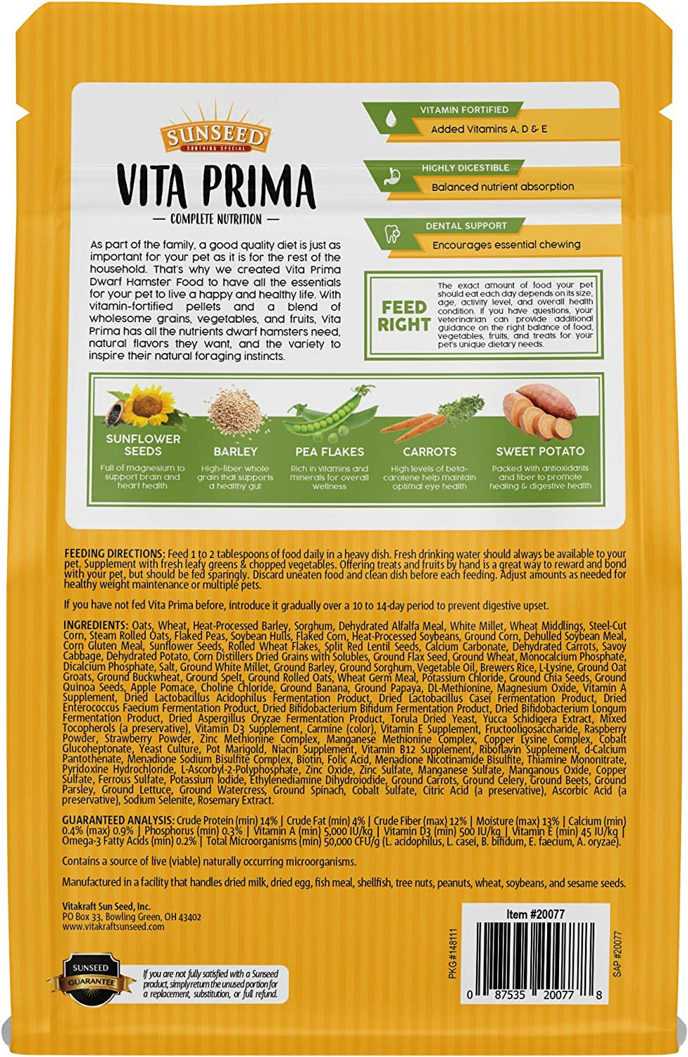 Sun Seed Vita Prima Dwarf Hamster Food Animals & Pet Supplies > Pet Supplies > Small Animal Supplies > Small Animal Food '- XMGHTU -   