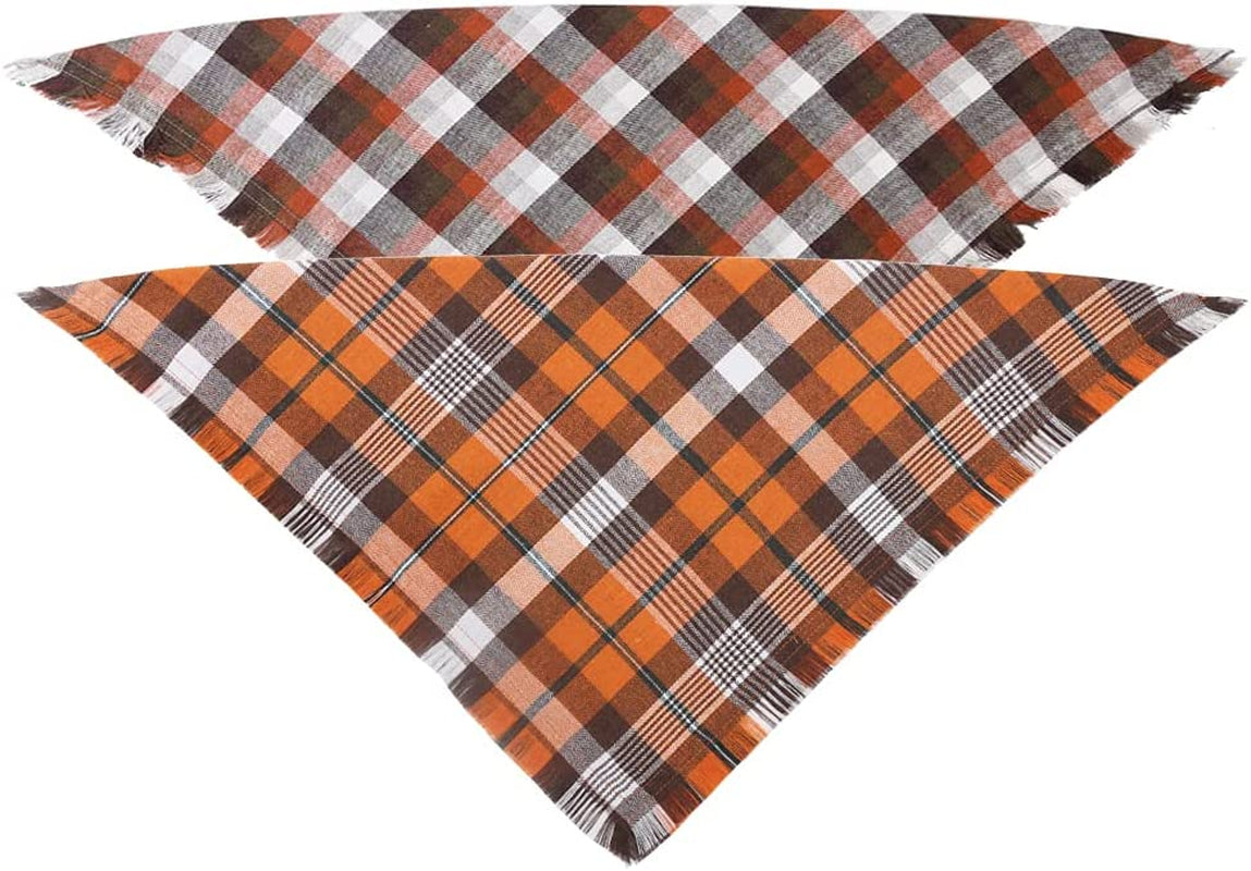Fall Dog Bandana Autumn Thanksgiving Plaid Reversible Triangle Bibs Scarf Accessories for Dogs Pets