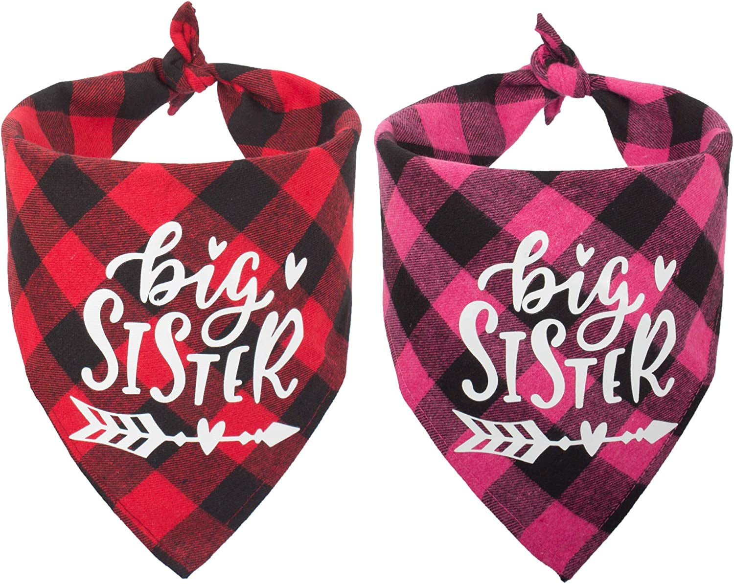 ADOGGYGO 2 Pack Big Sister Brother Dog Bandana Buffalo Plaid Triangle Dog Scarf Pregnancy Announcement Bandana for Small Medium Large Dogs Pets (Big Brother) Animals & Pet Supplies > Pet Supplies > Dog Supplies > Dog Apparel ADOGGYGO Red & Pink  