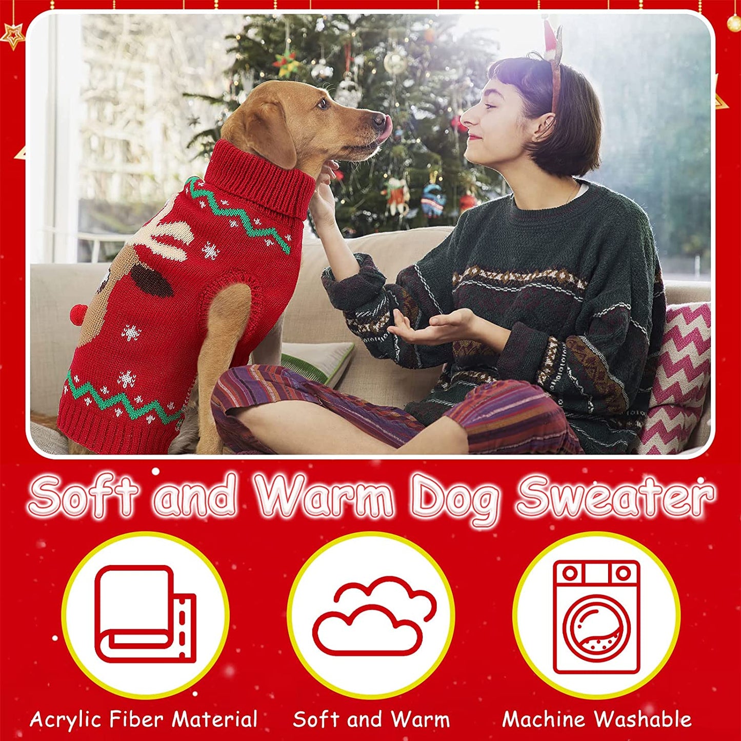 YUEPET Christmas Dog Sweaters Pullover, Reindeer Snowflake Christmas Dog Outfits with Leash Hole, Classic Turtleneck Dog Clothes for Medium Dogs(Sm) Animals & Pet Supplies > Pet Supplies > Dog Supplies > Dog Apparel YUEPET   