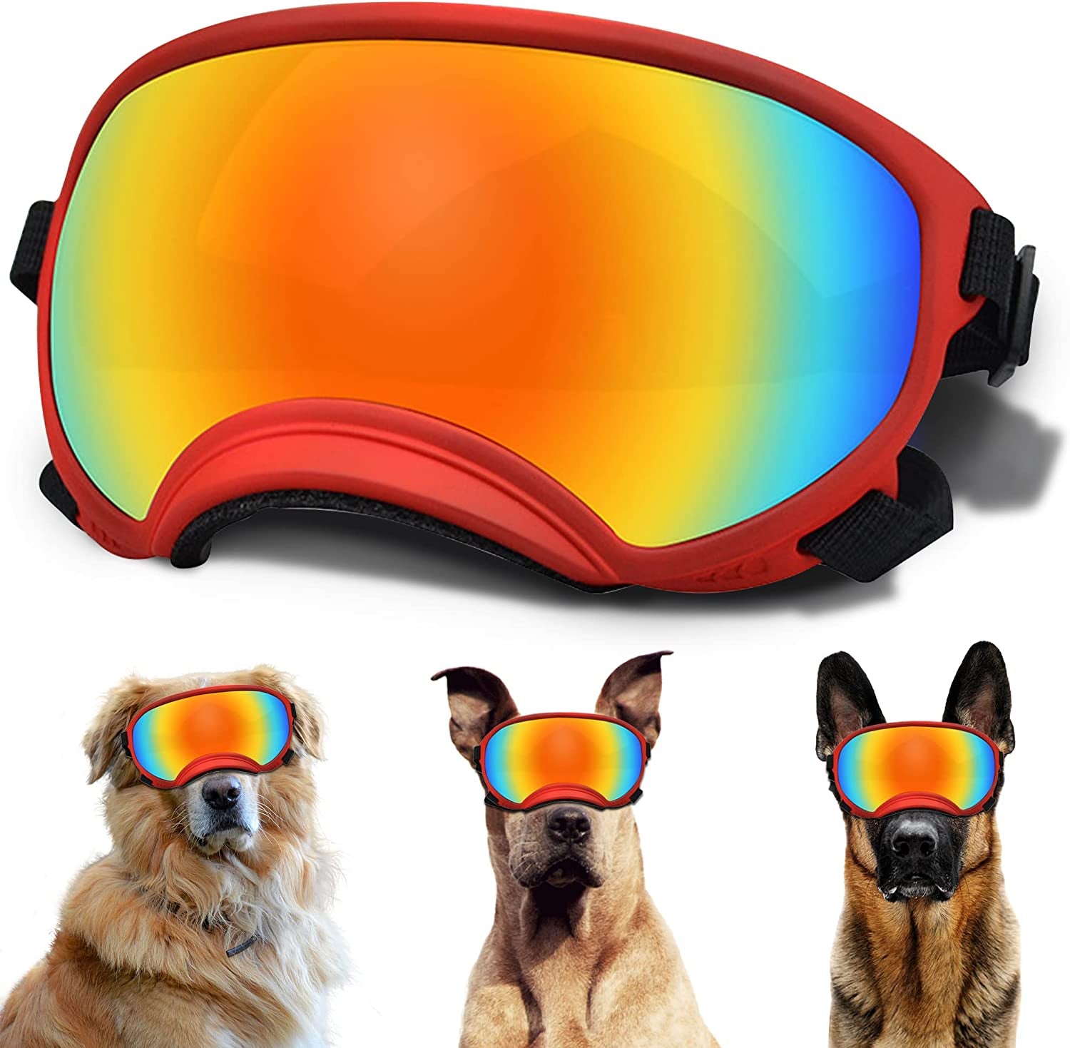 Large Dog Sunglasses, Dog Goggles with Adjustable Strap UV Protection Winproof Dog Puppy Sunglasses, Suitable for Medium-Large Dog Pet Glasses, Dogs Eyes Protection Animals & Pet Supplies > Pet Supplies > Dog Supplies > Dog Apparel NICERINC PET Red Frame&Colored Lens  