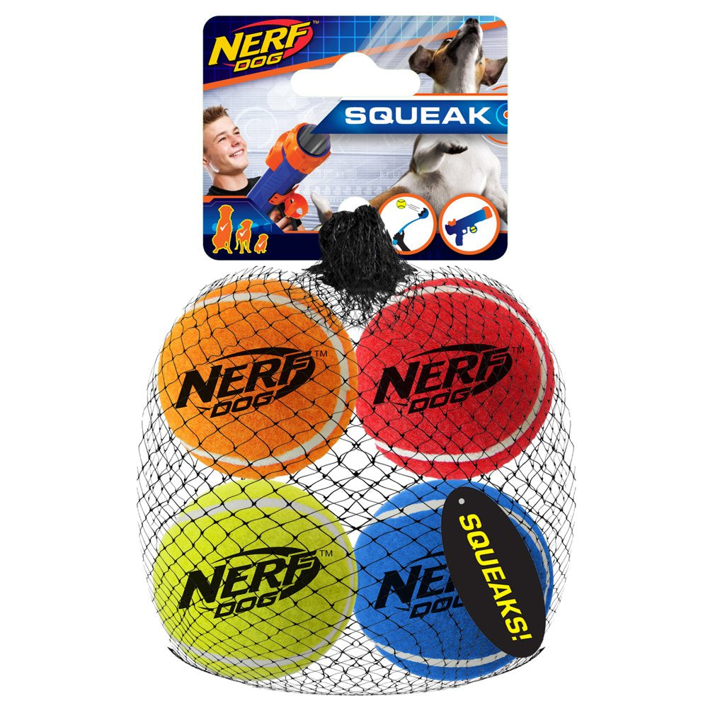 Nerf Dog 2.5In Squeak Tennis Ball 4-PACK, Multicolored Dog Toy