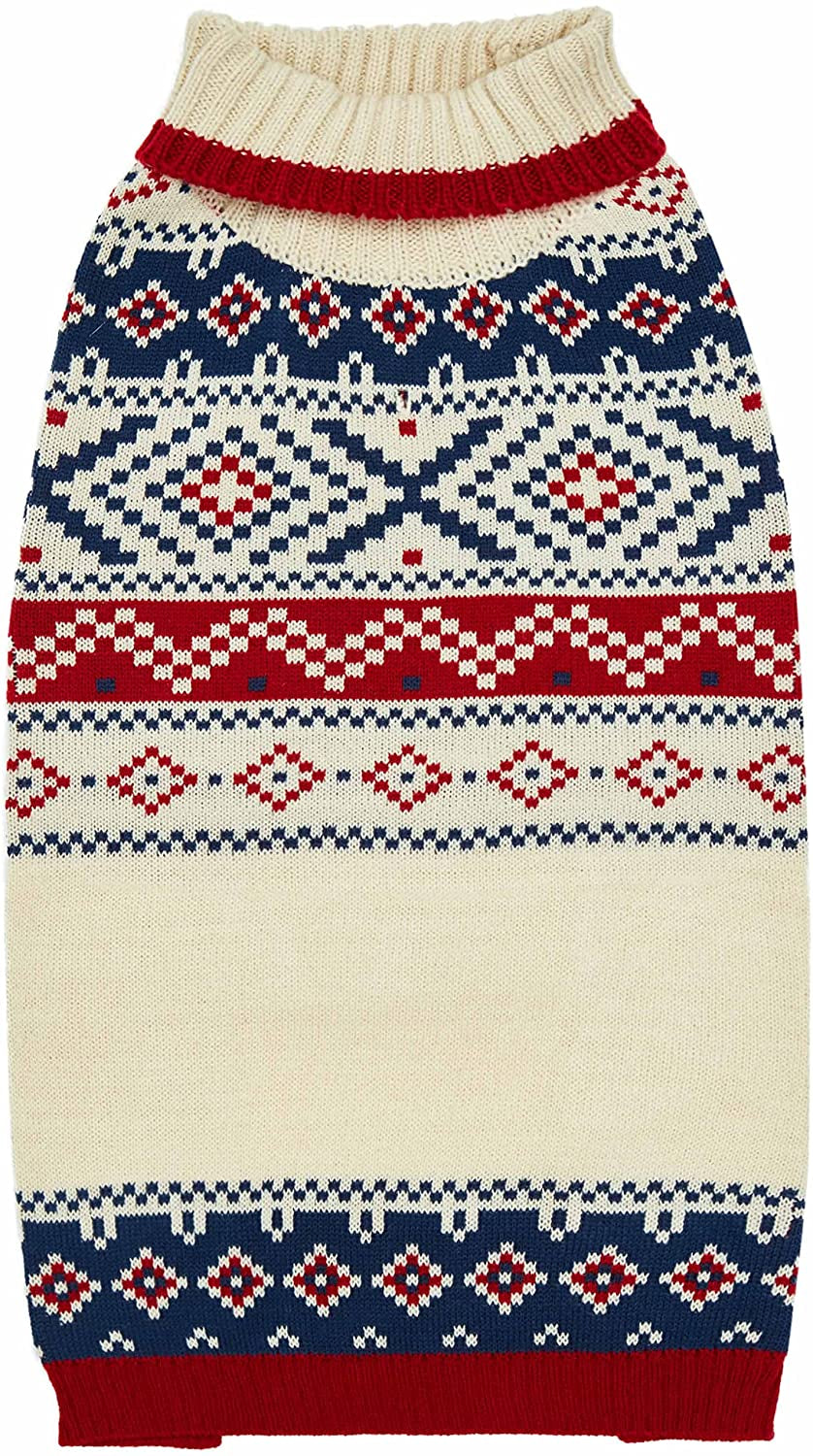 Blueberry Pet Artisan Chic Turtleneck Fair Isle Fall Winter Pullover Dog Sweater in Beige, Back Length 10", Warm Clothes for Small Dogs Animals & Pet Supplies > Pet Supplies > Dog Supplies > Dog Apparel Blueberry Pet Dog Sweater - Chic Creamy White 18 inch (Pack of 1) 