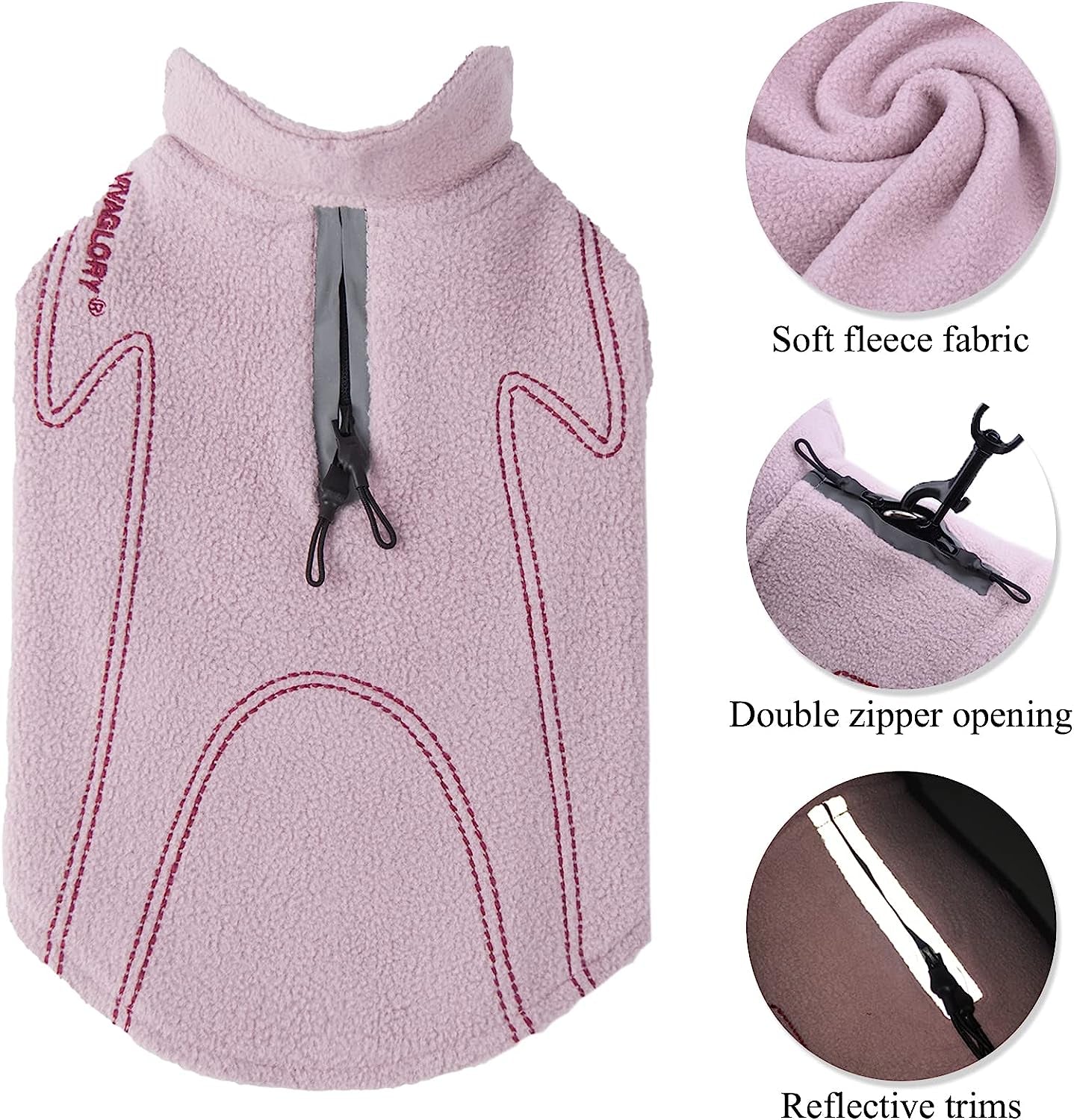 VIVAGLORY Dog Fleece Coat Warm Jacket with Hook and Loop Fastener, Easy to Take on and Off, Winter Vest Sweater for Small Medium Large Dogs Puppy Windproof Clothes for Cold Weather, Pink, M Animals & Pet Supplies > Pet Supplies > Dog Supplies > Dog Apparel VIVAGLORY   