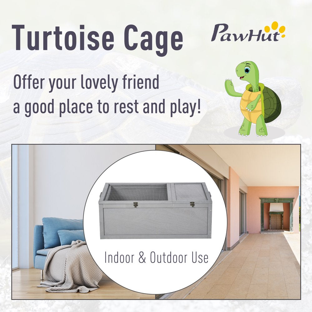 Htovila 37”L Wood Tortoise House Turtle Habitat, Indoor Tortoises Enclosure for Small Animals, Outdoor Reptile Cage