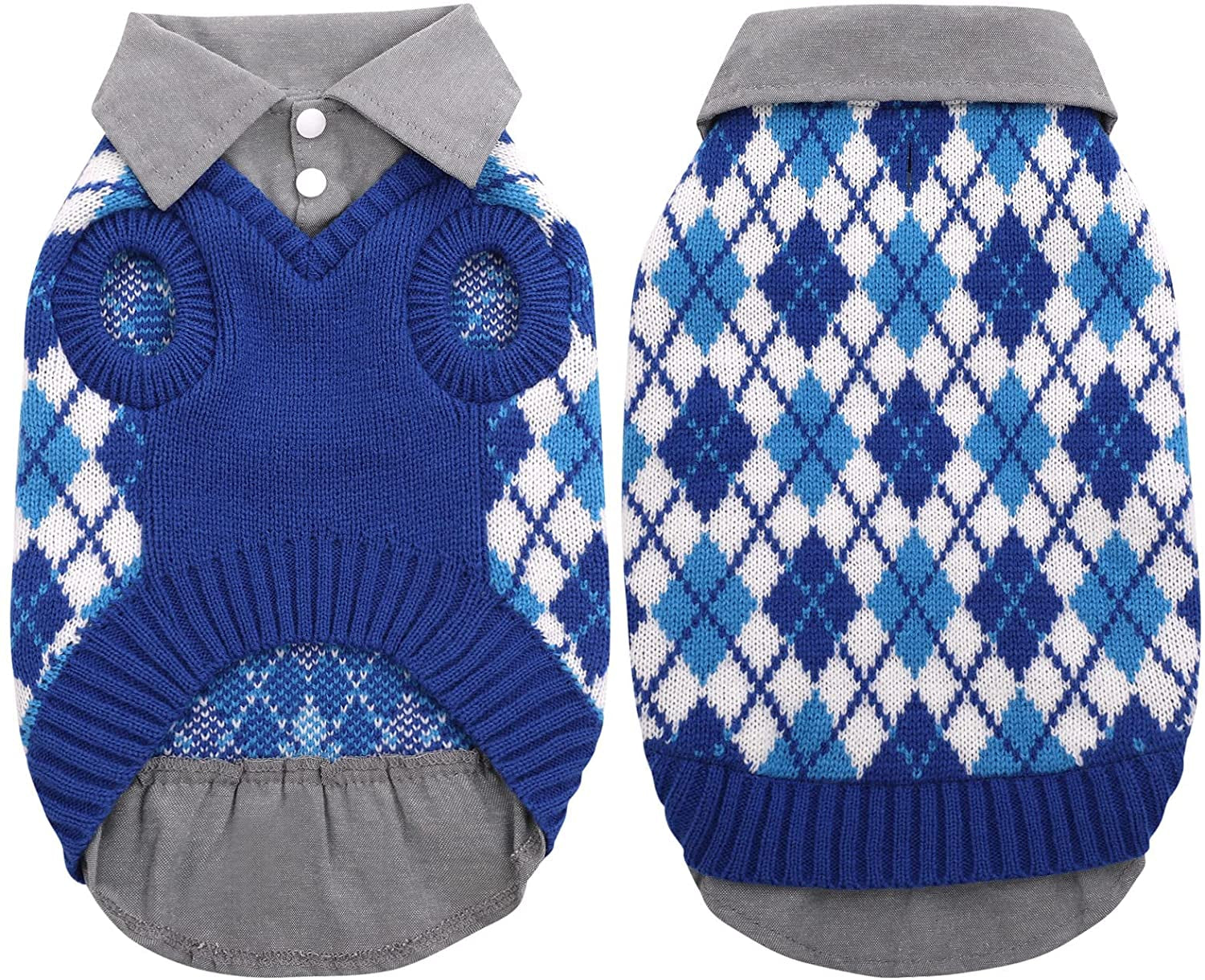 LETSQK Dog Sweater Dog Knitted Pet Clothes Classic Dog Winter Outfit with Plaid Argyle Patterns Warm Dog Sweatshirt with Polo Collar for Small Medium Puppies Dogs Cats, Green, L Animals & Pet Supplies > Pet Supplies > Dog Supplies > Dog Apparel LETSQK Blue X-Large 