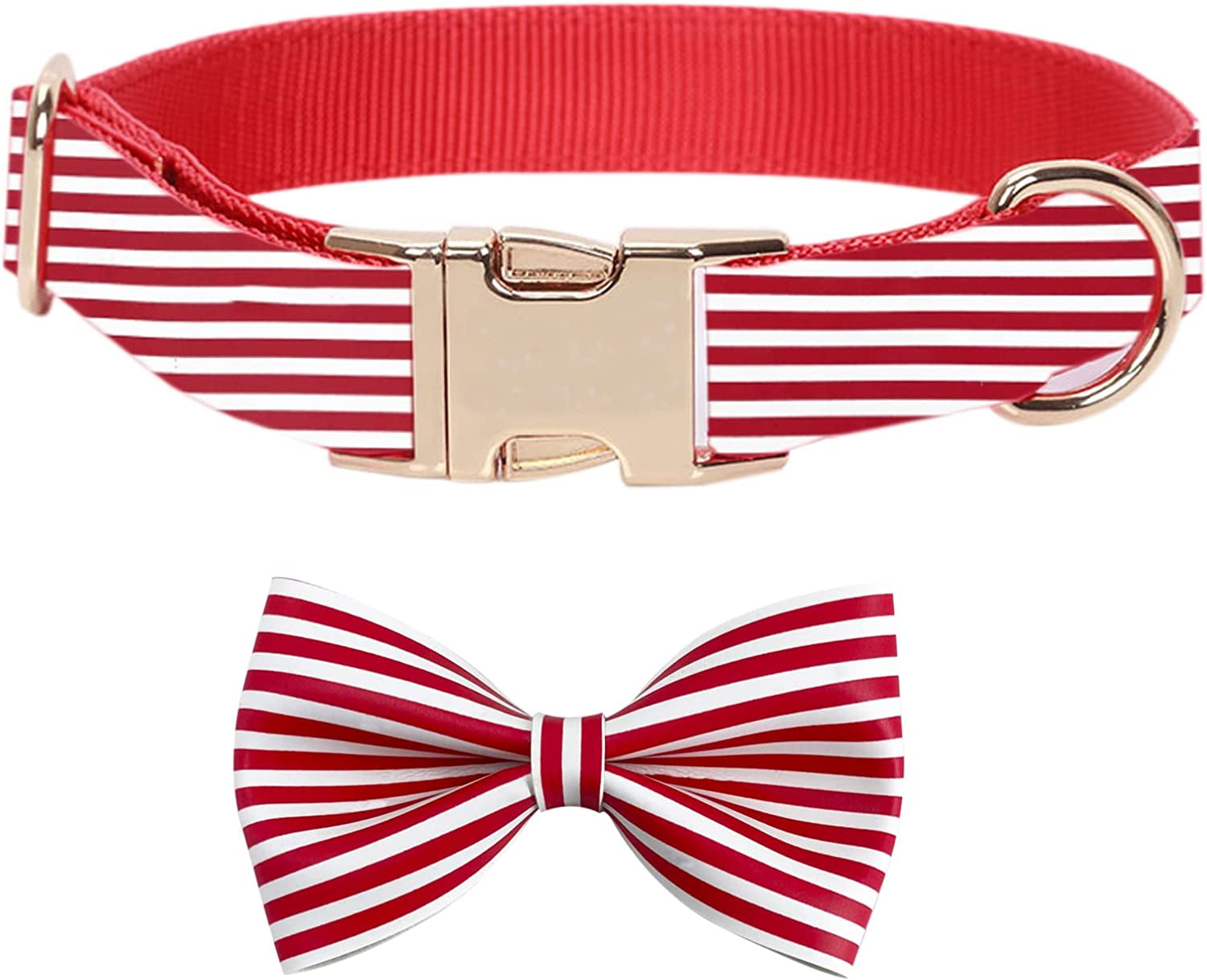 Wondrella Red Striped Printed Leather Dog Collar-Adorable Girl and Boy Dog Collar, Adjustable Bowtie Dog Collars with Metal Buckle for Medium Dogs Animals & Pet Supplies > Pet Supplies > Dog Supplies > Dog Apparel Wondrella S  