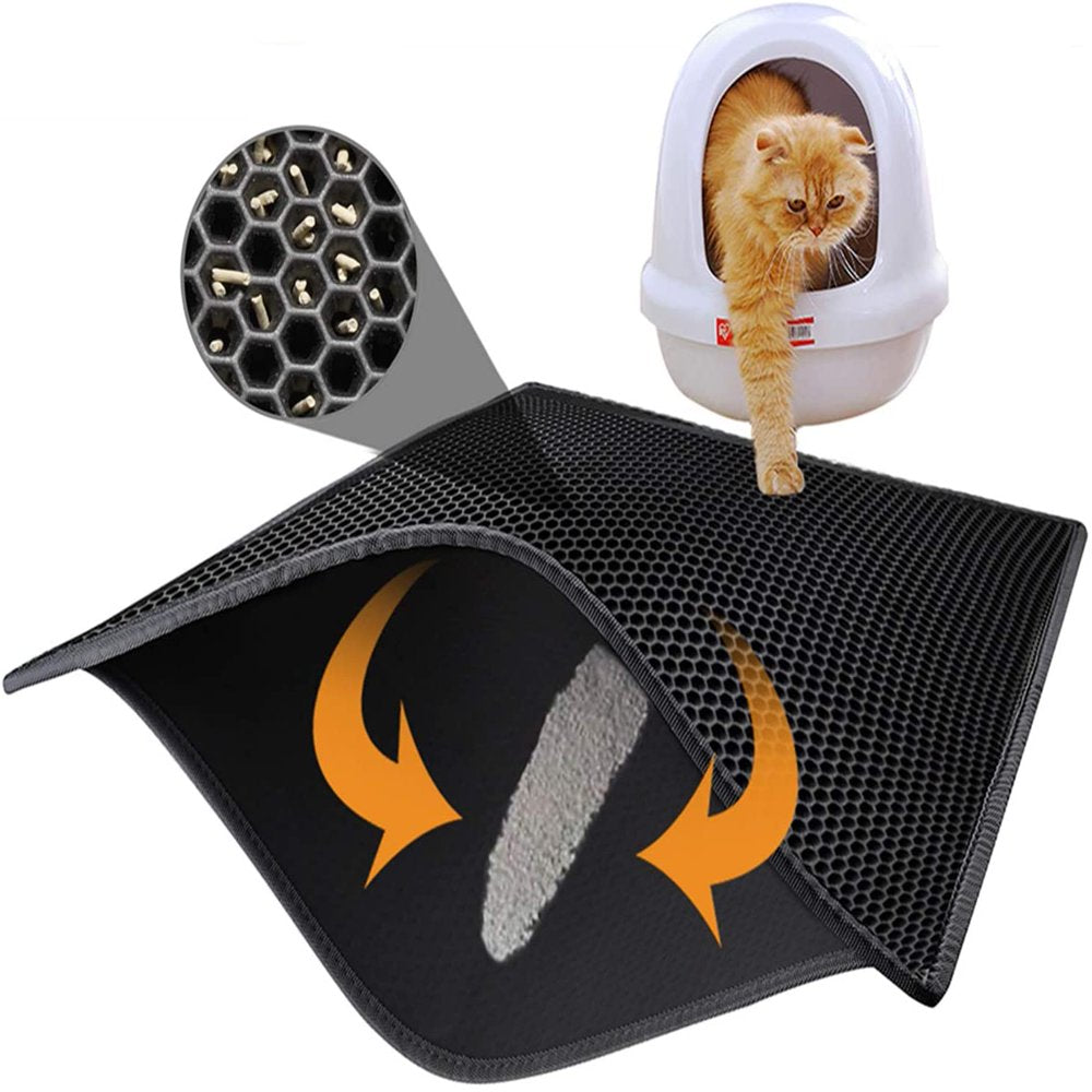 LEERUI Cat Litter Mat, Litter Box Mat,Honeycomb Double Layer Trapping Litter Mat Design,Waterproof Urine Proof Kitty Litter Mat,Easy Clean Scatter Control Animals & Pet Supplies > Pet Supplies > Cat Supplies > Cat Litter Box Mats HMDRUI Black  