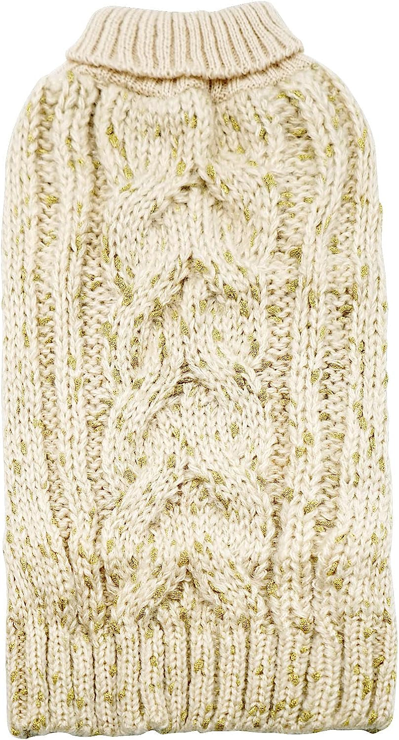 KYEESE Dog Sweaters Turtleneck Beige Small Dog Sweater Knitwear Pullover Warm Pet Sweater with Golden Yarn Decors Animals & Pet Supplies > Pet Supplies > Dog Supplies > Dog Apparel kyeese Beige X-Small 