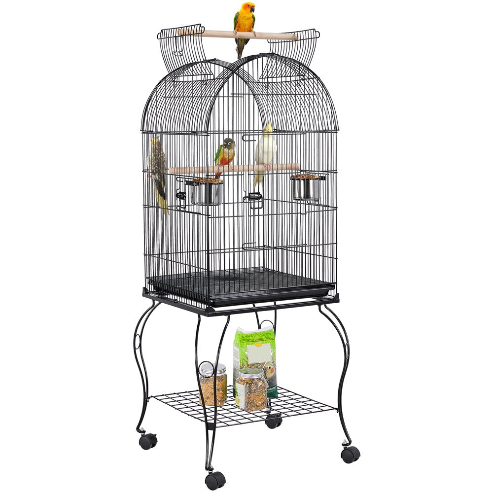 Topeakmart 59'' H Open Top Metal Bird Cage Rolling Parrot Cage with Stand for Small Birds Parakeet Lovebirds Cockatiel Canary Black Animals & Pet Supplies > Pet Supplies > Bird Supplies > Bird Cages & Stands Topeakmart   