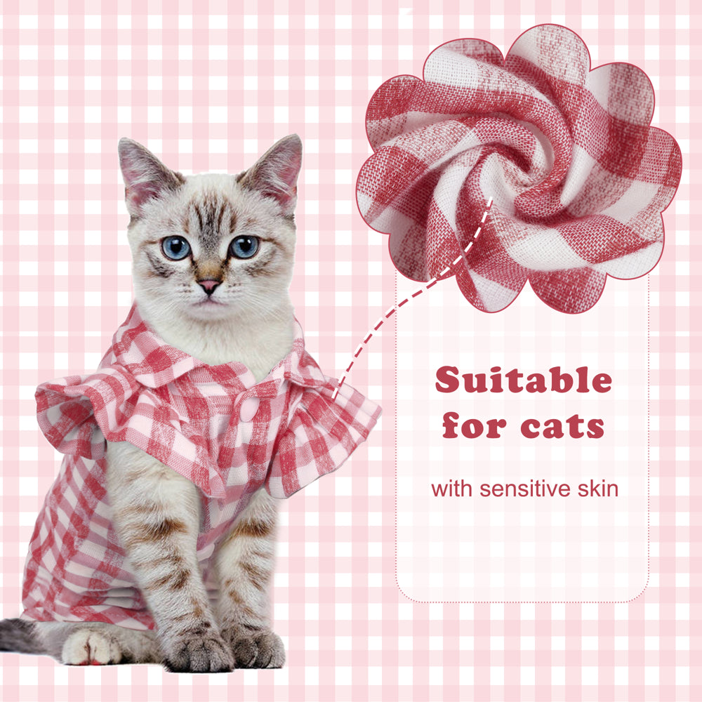 ROZKITCH Pet Apparel Cat T-Shirt Clothes Costume Soft Plaid for Kitten Hairless Cats Breathable Grid, Red Animals & Pet Supplies > Pet Supplies > Cat Supplies > Cat Apparel ROZKITCH   