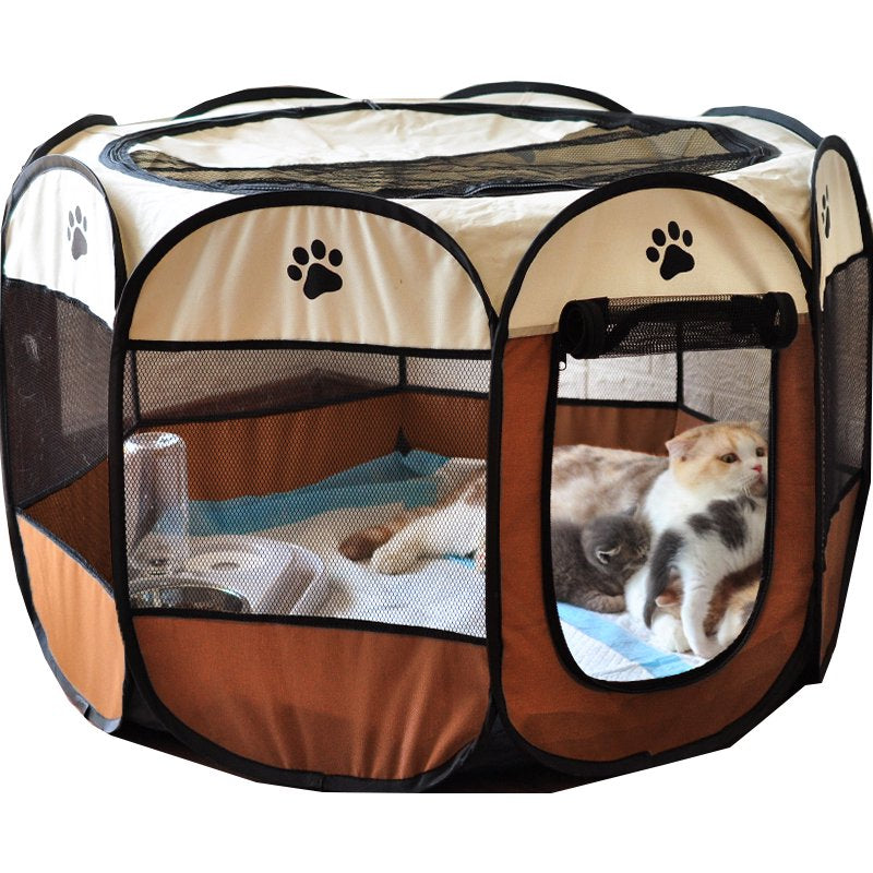 Kernelly Portable Folding Pet Tent Dog House Octagonal Cage for Cat Tent Playpen Puppy Kennel Easy Operation Fence Outdoor Big Dogs House Animals & Pet Supplies > Pet Supplies > Dog Supplies > Dog Houses Kernelly 48x33x4cm Khaki 
