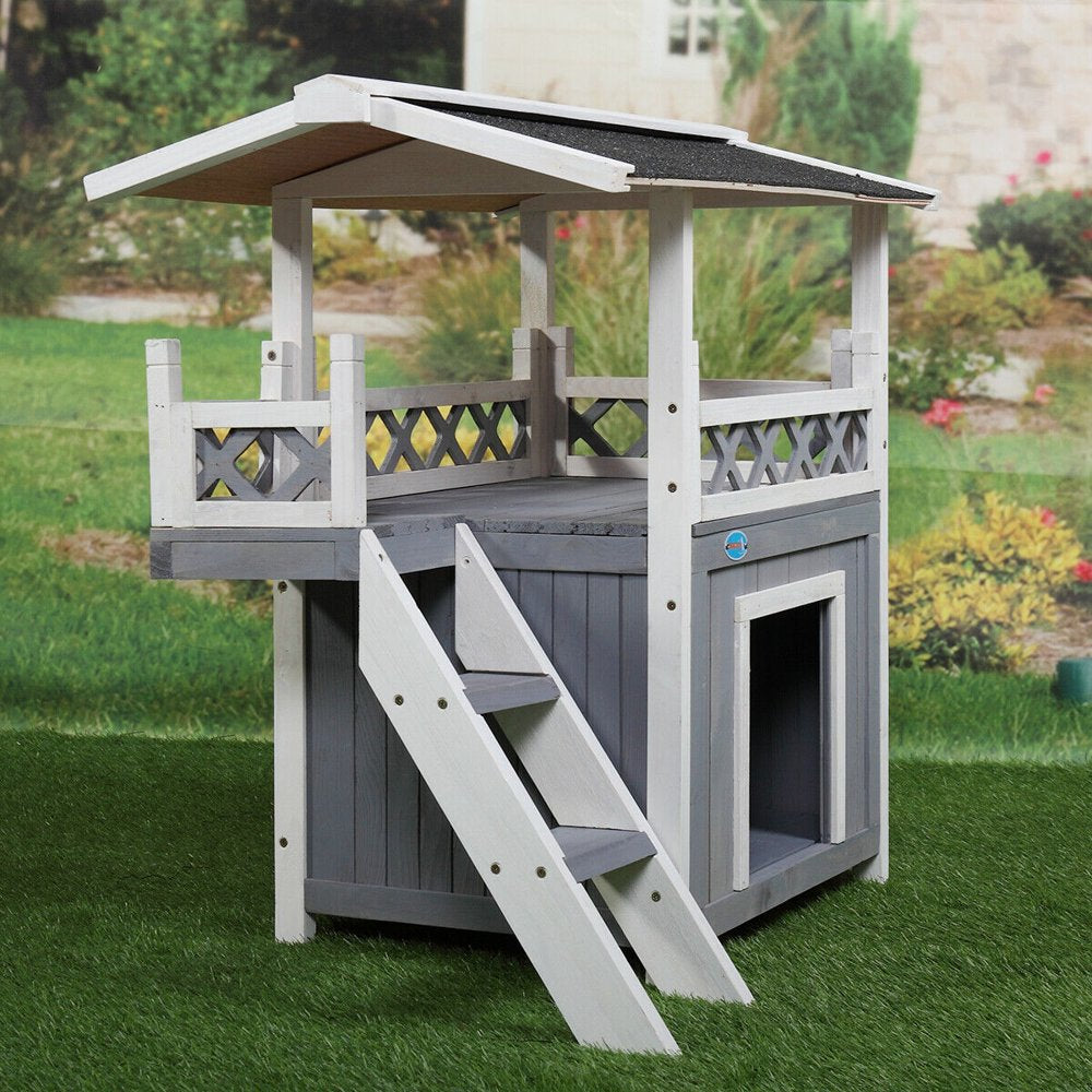 Topcobe Dog House, Outdoor Weather-Resistant Cat Condo Pet House, Natural Wooden Dog House Home with Steps Balcony Puppy Stairs Animals & Pet Supplies > Pet Supplies > Dog Supplies > Dog Houses Topcobe   