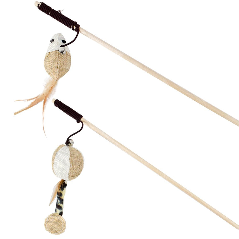 Carkira Teaser Cat Toys 2 Funny Cat Stick Toys with Interactive Bell Chew Mouse and Cat Scratching Cotton Balls Animals & Pet Supplies > Pet Supplies > Cat Supplies > Cat Toys Carkira   