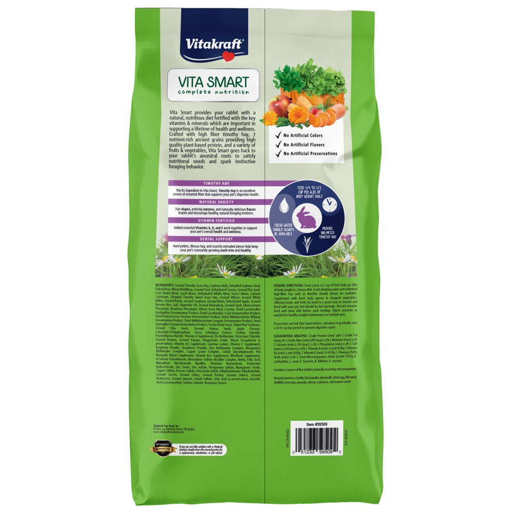 Vitakraft Vita Smart Rabbit Food - Complete Nutrition - Premium Fortified Blend with Timothy Hay for Rabbits Animals & Pet Supplies > Pet Supplies > Small Animal Supplies > Small Animal Food Vitakraft Sunseed   