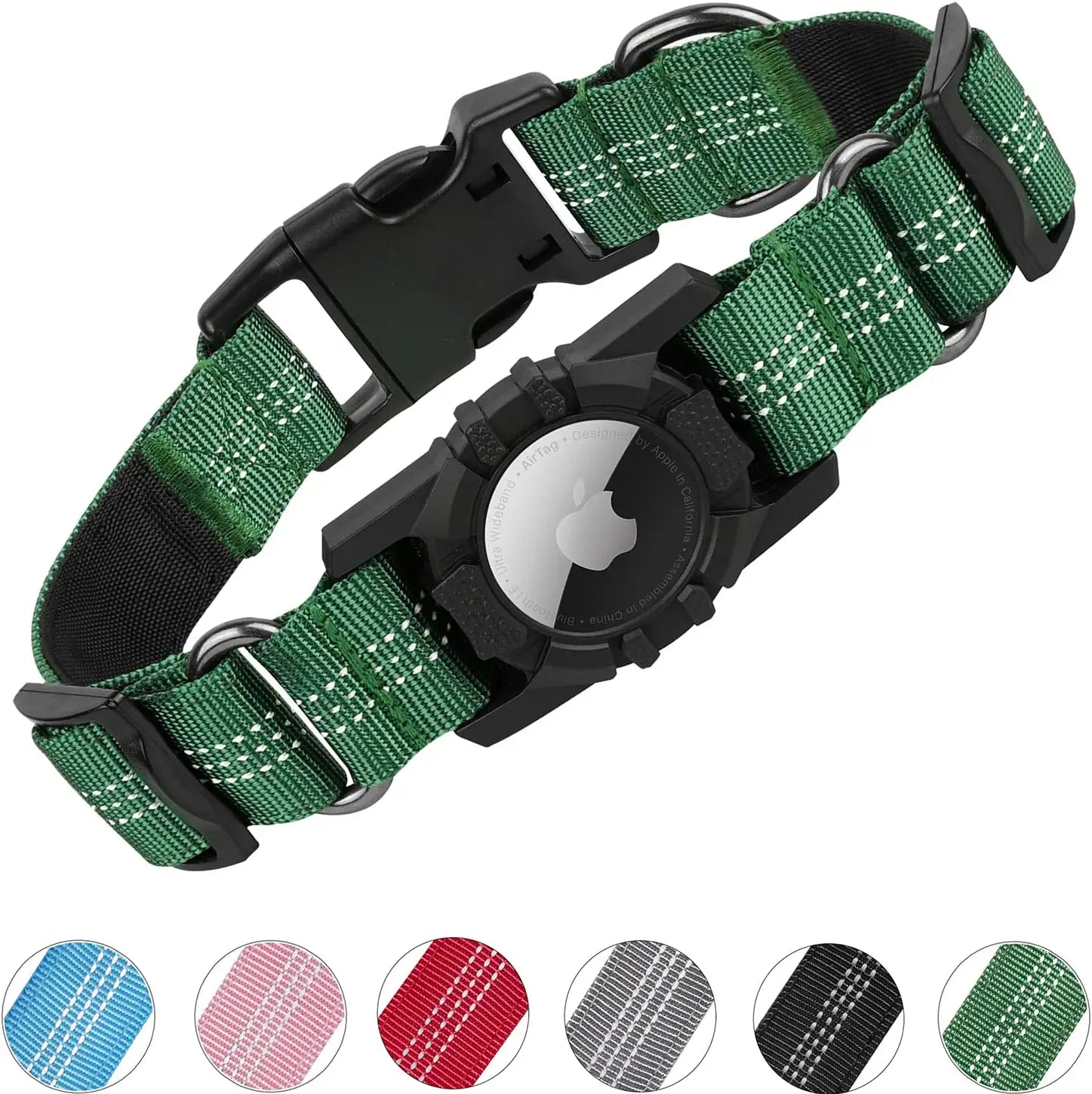 Airtag Dog Collar, FEEYAR Reflective Apple Air Tag Dog Collar - Adjustable - Durable - Heavy Duty Dog Collar with Airtag Holder, Integrated Air Tag Accessories Pet Collar for Small Medium Large Dogs Electronics > GPS Accessories > GPS Cases FEEYAR Green XS（10"-12"） 