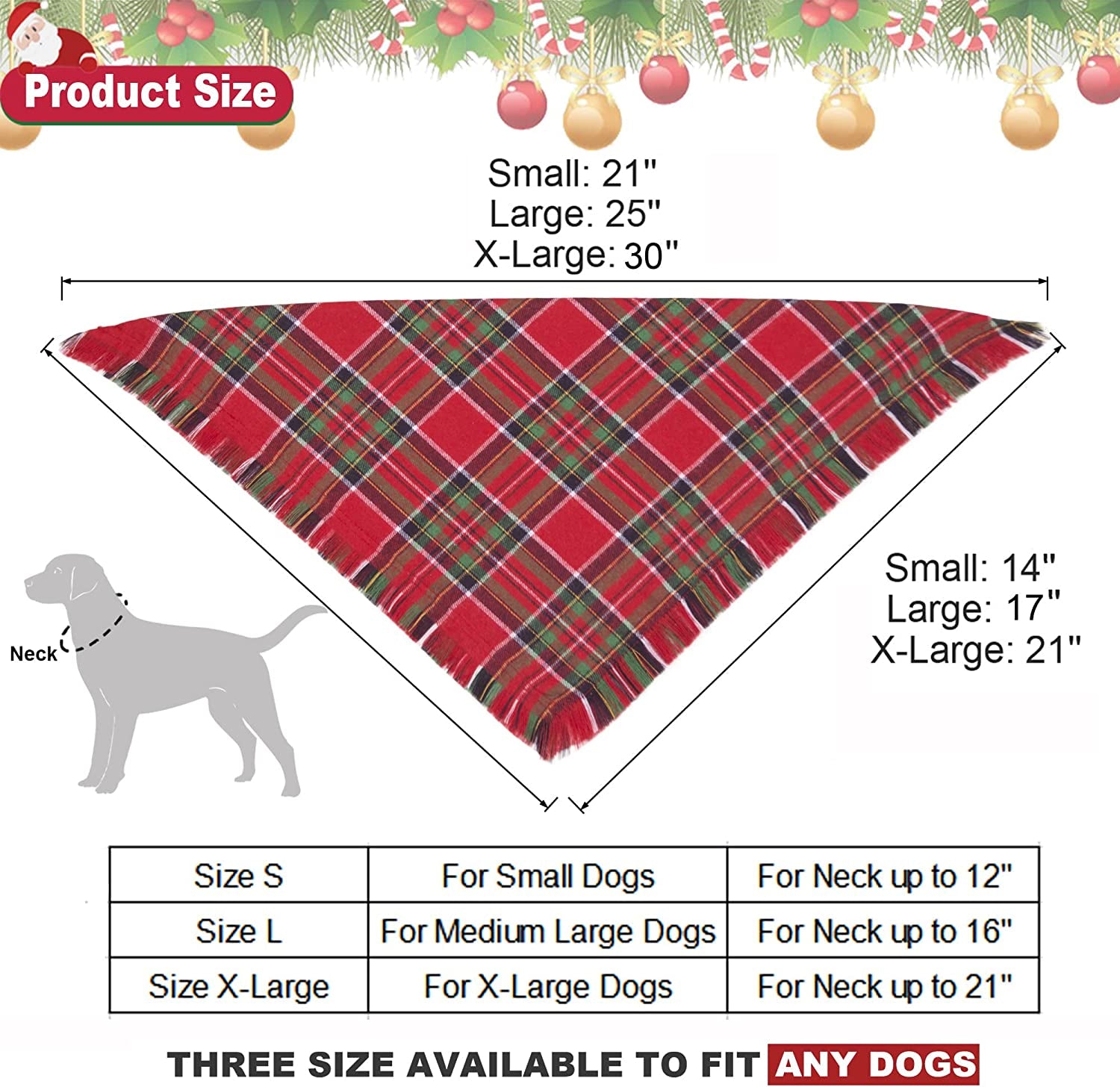 Adoggygo Christmas Dog Bandanas with Tassels Edges, Stylish Plaid Dog Christmas Scarf Bib, Multiple Sizes Offered, Plaid Bandanas for Medium Large Dogs (Large, Red & Green) Animals & Pet Supplies > Pet Supplies > Dog Supplies > Dog Apparel ADOGGYGO   