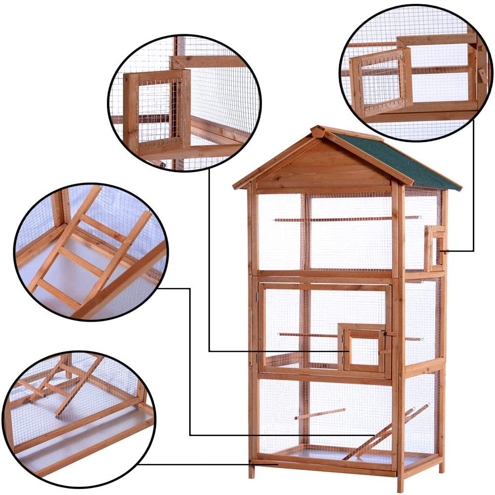 Mcombo 70" Wooden Bird Cage, Pet Parrot Cages with Stand 0011L Animals & Pet Supplies > Pet Supplies > Bird Supplies > Bird Cages & Stands Newacme LLC   