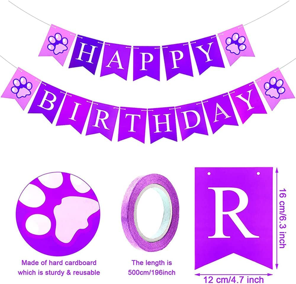 ACSUZ Purple Dog Birthday Decorations Happy Birthday Banner Bandana Scarf Bowtie Hat and Paws Prints Ballons Sets Animals & Pet Supplies > Pet Supplies > Dog Supplies > Dog Apparel ACSUZ   