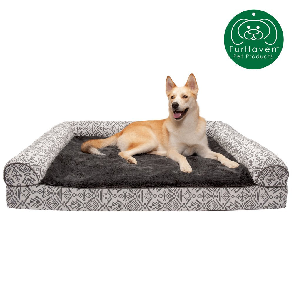 Furhaven Pet Products | Memory Foam Southwest Kilim Sofa-Style Couch Bed for Dogs & Cats, Black Medallion, Jumbo Plus Animals & Pet Supplies > Pet Supplies > Cat Supplies > Cat Beds FurHaven Pet Memory Foam Jumbo Plus Boulder Gray