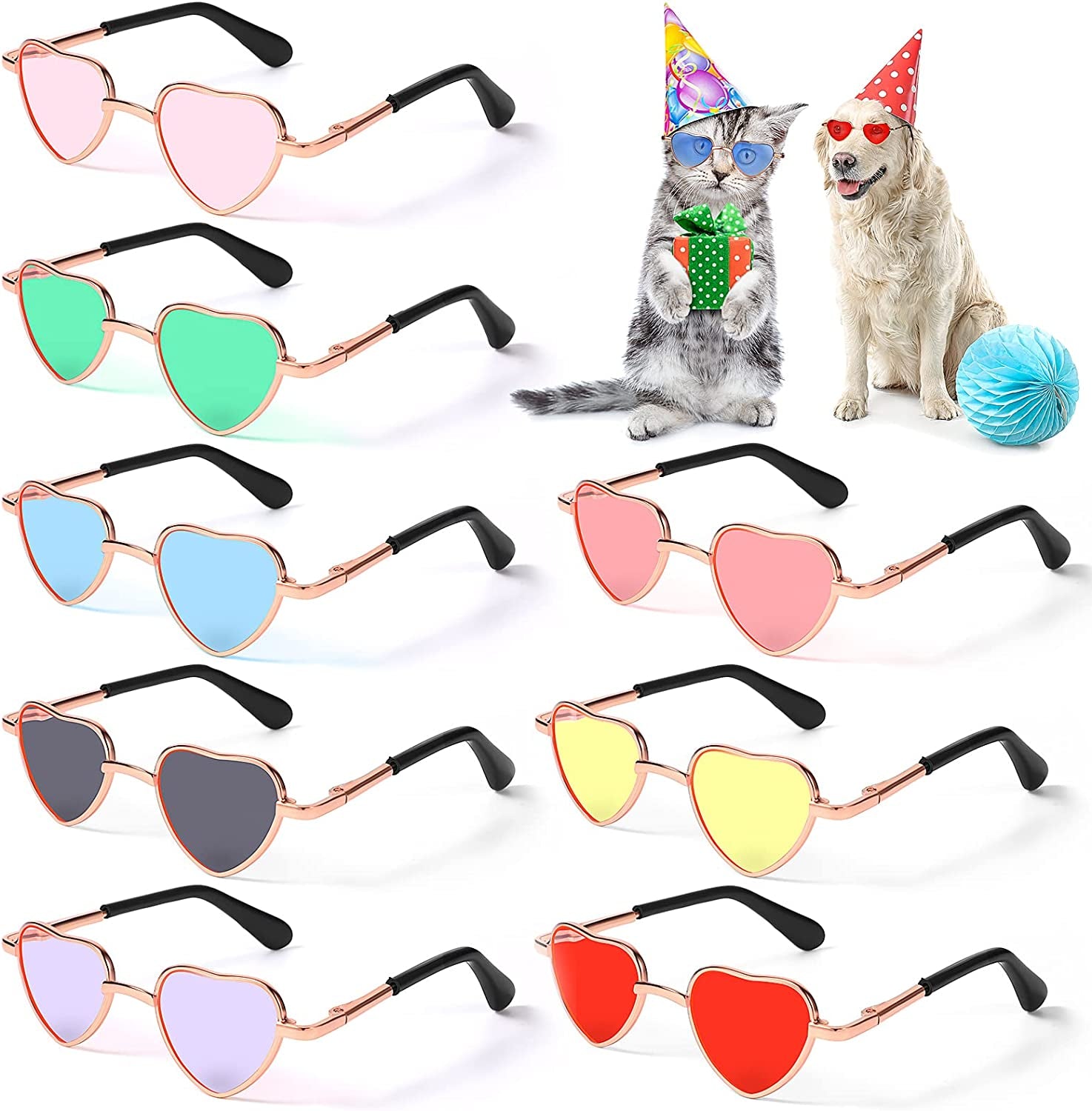 8 Pcs Heart Metal Sunglasses for Cats Small Dogs Costume Retro Small Cat Glasses Dog Glasses Dolls Sunglasses Party Cosplay Costume Photo Prop Animals & Pet Supplies > Pet Supplies > Dog Supplies > Dog Apparel Konohan   