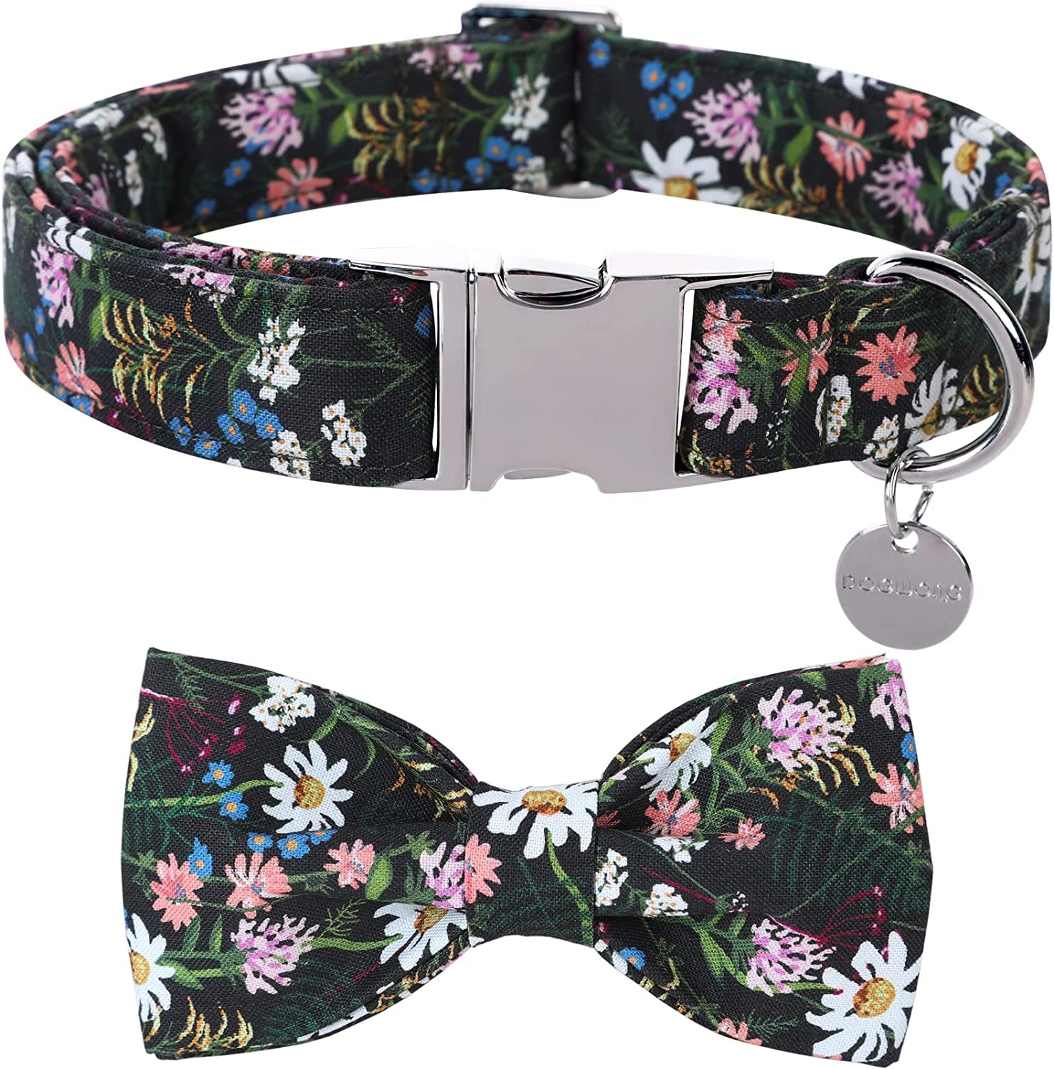 DOGWONG Easter Dog Collar with Bowtie, Easter Egg Holiday Dog Collar Comfortable Durable Dog Collar for Small Medium Large Dog Animals & Pet Supplies > Pet Supplies > Dog Supplies > Dog Apparel DOGWONG green flower M（Pack of 1） 