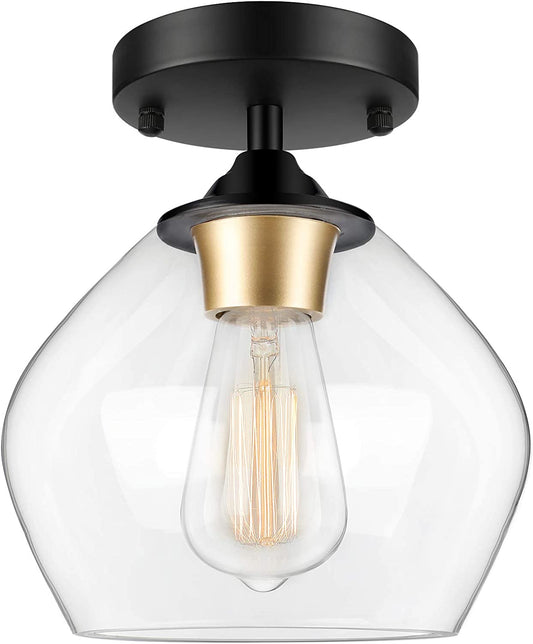 Modern Semi Flush Mount Ceiling Light with Clear Glass Shade, Industrial Close to Ceiling Light, Black Hanging Ceiling Light Fixture for Hallway, Bedroom, Dining Room, Entryway, Foyer Animals & Pet Supplies > Pet Supplies > Dog Supplies > Dog Apparel BesLowe   