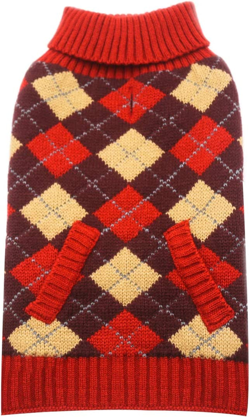 KYEESE Valentines Day Dogs Sweaters for Small Dogs Thicken Turtleneck Pink Doggie Sweater with Leash Hole Knit Pullover Pet Clothes Animals & Pet Supplies > Pet Supplies > Dog Supplies > Dog Apparel kyeese Plaid (Red) X-Large (19-25lbs) 