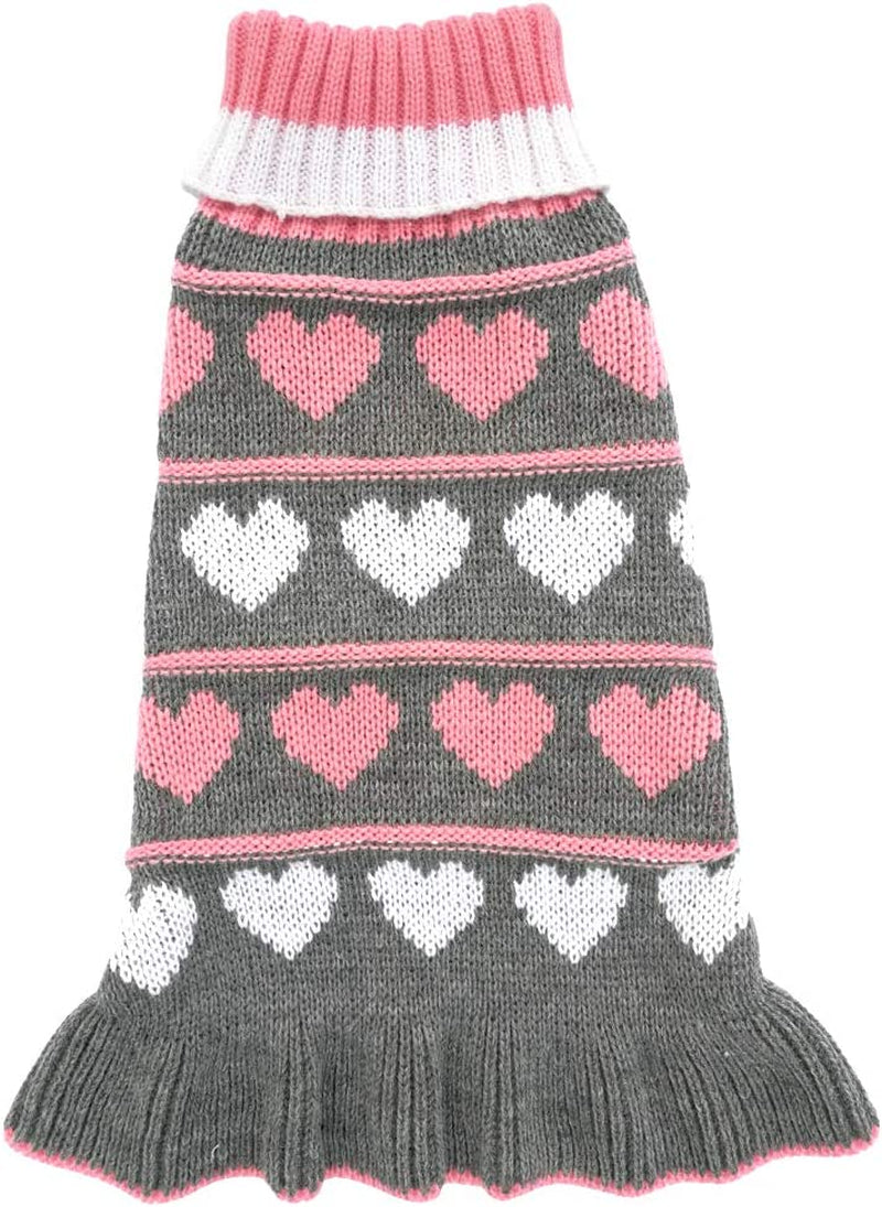 Jecikelon Pet Dog Long Sweaters Dress Knitwear Turtleneck Pullover Warm Winter Puppy Sweater Long Dresses (Grey Heart, X-Large) Animals & Pet Supplies > Pet Supplies > Dog Supplies > Dog Apparel Jecikelon Grey Heart Small 